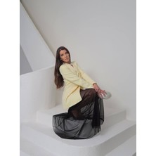 Ayshan Transparan Şifon Detaylı Sarı Ceket Elbise