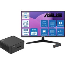 Asus Nuc 15 Pro Tall Kit Intel Core 5-210H 4.8ghz Up 24GB Ddr5 256GB SSD Intel® Graphics Asus 120Hz IPS 27 Inç Fhd Mon. Freedos Mini Barebone Masaüstü Bilgisayar RNUC15CRHC50000227F06+ZETTAUSBBELLEK