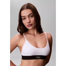 Calvin Klein Kadın Pamuklu Dolgusuz Logo Etiketli Elastik Bel Bantlı Beyaz Büstiyer LV00QF8814-100