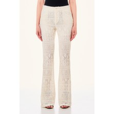Liu Jo Kadın Slim Fit Bol Paça Dantel Detaylı Bej Pantolon MA4152J4061-51