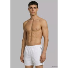 Calvin Klein Erkek Regular Fit Yanları Logo Şeritli Beyaz Deniz Şortu LV00N61002-100