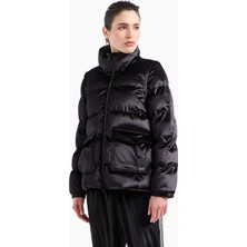 EA7 Kadın Parlak Görünümlü Dik Yaka Cep Detaylı Siyah Ceket 6DTB06 TNGBZ-1200