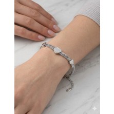 Lia Charm Gümüş Renk Paslanmaz Çelik Kalp Figürlü Zirkon Taşlı Kadın Bileklik