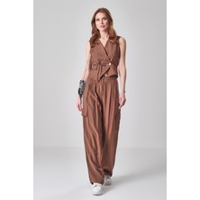 Explosion Kadın Bol Paça Rahat Kesim Cep Detaylı Kahverengı Pantolon EXP42475-KAHVERENGI