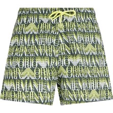 Emporio Armani Erkek Jakarlı Logo Desenli Beli Lastikli ve Ip Bağlamalı Yeşil Mayo EM000583 AF12338-F7001