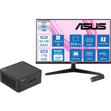 Asus Nuc 15 Pro Tall Kit Intel Core 5-210H 4.8ghz Up 24GB Ddr5 1tb SSD Intel® Graphics Asus 120Hz IPS 23.8 Fhd Mon. WIN11PRO Mini Barebone Masaüstü Bilgisayar RNUC15CRHC50000223P08+ZETTAUSBBELLEK
