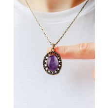 Esha Store Doğal Taş Ametist Doğal Taşlı Kadın Antik Kolye EUK34AMT