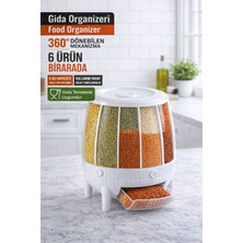 360° Dönen 6 Bölmeli Gıda ve Baharat Gıda ve Bakliyat Organizeri Organizer Saklama Kabı,mutfak