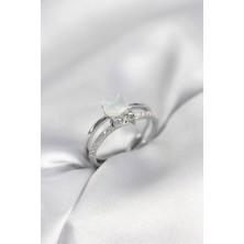 Alvo Store Buğz Gümüş Renk Sedefli Kedi Model Fiyonklu Zirkon Taşlı Kadın Yüzük