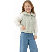 Bubiee Baby Kız Çocuk 3'lü Takım: Pofuduk Kollu Bluz ,çiçek Nakışlı Yelek ve Geniş Paça Jean Pantolon Seti