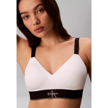 Calvin Klein Kadın Pamuklu Elastik Logo Desenli Bel Bantlı Beyaz Büstiyer LV00QF8877-100