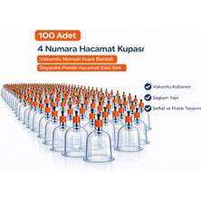 Bezos 4 Numara Hacamat Kupası 100 Adet Vakumlu Manuel Kupa Bardak Dayanıklı Plastik Hacamat Kabı