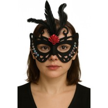 GRAYLINE Line Siyah Renk Siyah Süet Kaplama Tüylü Kelebek Figür Parti Maskesi 24X18 cm 99856641