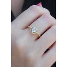 Alvo Store Buğz Gold Renk Zirkon Taşlı Kalp Model Charm Pirinç Kadın Yüzük
