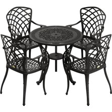 Ivf Siyah Yuvarlak Masa + 4'lü Hitit Sandalye