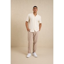 Danger Erkek Teknik Kumaş Jakarlı Gömlek Ekru