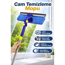 Cam Temizleme Mopu 1,5 Metre Uzayan Saplı Çift Gövde Mikrofiber Cam Silme Mop Sileceği