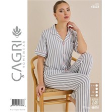 Royam Çağrı Kadın %100 Pamuk Viskon Kısa Kollu Önü Düğmeli Pijama Takımı