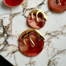 ALS Tasarım Dünyası Kadın Kahverengi  Sedefli Üst Kısmı Altın Kaplama Gözyaşı Figürlü Yuvarlak Model Küpe