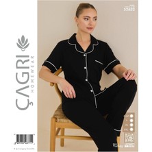 Royam Çağrı Kadın %100 Pamuk Viskon Kısa Kollu Önü Düğmeli Pijama Takımı