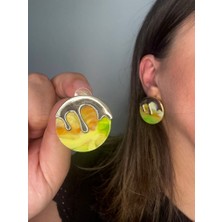 ALS Tasarım Dünyası Kadın Sarı Renk Sedefli Üst Kısmı Altın Kaplama Gözyaşı Figürlü Yuvarlak Model Küpe