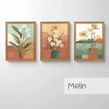 Ahsen resim çerçeve Çerçeveli 3'lü Tablo Set - Duvar Dekoru Soyut Tabloları - Melin