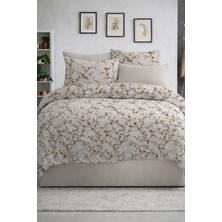 Vionetta Pamuklu Ranforce Lastikli Çarşafl 4 Yastıklı Çift Kişilik Nevresim Takımı Sakura Kahve