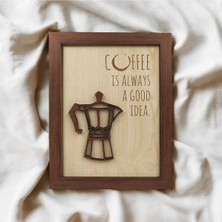 Ahsen resim çerçeve Ceviz Rengi Çerçeveli -Demlik Detaylı Kabartmalı - Lazer Yazılı - Ahşap Görünümlü Tablo (Coffe)