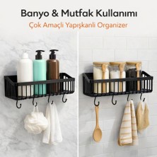 Yapışkanlı Duvar Organizer Raf 2’li Set Banyo Şampuanlık Mutfak Baharatlık Askılı Raf