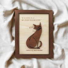 Ahsen resim çerçeve Ceviz Rengi Çerçeveli - Kedi Detaylı Kabartmalı - Lazer Yazılı - Ahşap Görünümlü Tablo (Miyav)