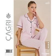 Royam Çağrı Kadın %100 Pamuk Viskon Kısa Kollu Önü Düğmeli Pijama Takımı