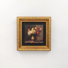 Ahsen resim çerçeve Çerçeveli Doğal Taş Üzerine Çiçek ve Vazo Temalı Baskı Tablo (Demet)