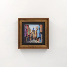 Ahsen resim çerçeve Çerçeveli Doğal Taş Üzerine Galata Kulesi Temalı Baskı Tablo (Zirve)