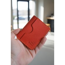 Oh Deer Leather Hakiki Deri Minimal Kartlık – Ön & Arka Cep Uyumlu Tasarım - Kırmızı