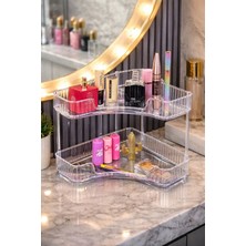 2 Katlı Köşe Makyaj Organizer Kozmetik Düzenleyici Masaüstü Banyo Mutfak Düzenleyici Organizer Raf