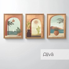 Ahsen resim çerçeve Çerçeveli 3'lü Tablo Set - Duvar Dekoru Soyut Tabloları - Aliva