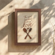 Ahsen resim çerçeve Ceviz Rengi Çerçeveli - Mutfak Detaylı Kabartmalı - Lazer Yazılı - Ahşap Görünümlü Tablo (Love)