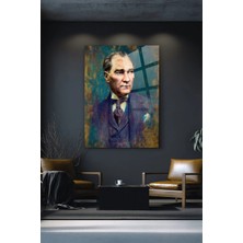 Ahsen resim çerçeve Atatürk - Renkli Görüntü Dikey Duvar Dekoratif Cam Tablo
