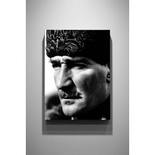 Ahsen resim çerçeve Atatürk Kanvas Tablo Siyah Beyaz 30 x 40 cm %100 Pamuk Malzemeden Üretilmiş Modern Duvar Dekoru