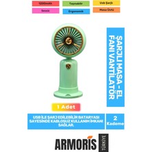 Armoris Yeni Seri Sessiz 2 Kademeli Hafif Kablosuz 1200MAH Taşınabilir USB Şarjlı Masa El Fanı Vantilatör