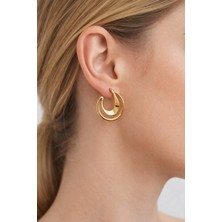 Xuping Jewelry Kadın Gold Renk Kavisli Tasarım Modernist Halka Bijuteri Küpe
