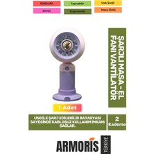Armoris Yeni Seri Sessiz 2 Kademeli Hafif Kablosuz 1200MAH Taşınabilir USB Şarjlı Masa El Fanı Vantilatör