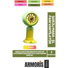 Armoris Yeni Seri Sessiz 2 Kademeli Hafif Kablosuz 1200MAH Taşınabilir USB Şarjlı Masa El Fanı Vantilatör