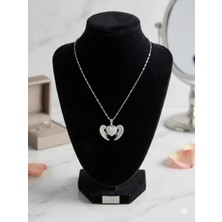 Lia Charm Melek Kanatlı Kalp Kolye - Gümüş Renk Paslanmaz Çelik  Zirkon Taşlı Özel Tasarım