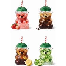 Shopping Fission Ayı Figürlü Pipetli Içecek Bardağı 400 ml – Kapaklı Pipetli Bardak Limonata & Smoothie Bardağı