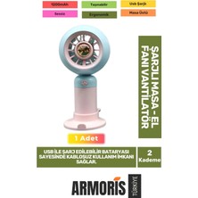 Armoris Yeni Seri Sessiz 2 Kademeli Hafif Kablosuz 1200MAH Taşınabilir USB Şarjlı Masa El Fanı Vantilatör