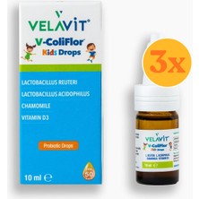 Velavit V- Coliflor Kids Drops - Çocuk Probiyotik Damla - 10 ml - 3 Adet (30 Ml) - Dezenfektan Hediyeli (%72 Alkol)