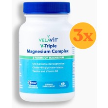 Velavit V- Triple Magnesium Complex - Magnezyum, B6 ve Taurin - 60 Tablet - 3 Adet (180 Tablet)