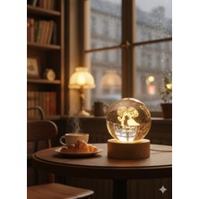 Allians 3D Lazer Işlemeli Kristal Küre Gece Lambası Ahşap Tabanlı Işıklı Sürpriz