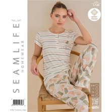 Royam Seamlife Kadın Lüx Extra Yumuşak %100 Pamuk Viskon Kısa Kollu Pijama Takımı